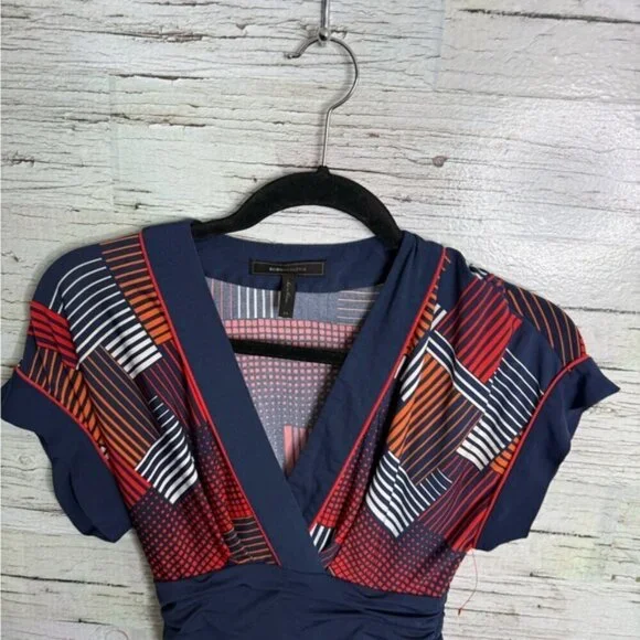 BCBGMaxAzria Blue and Red Pleated Mini Dress size xs - Picture 4 of 6